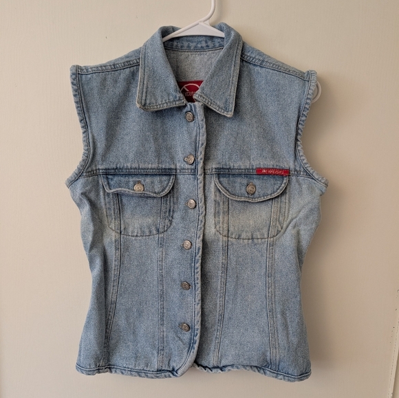 Vintage Tops - Vintage No Excuses Womens Medium 100% Cotton Denim Vest Coastal Cowgirl Western